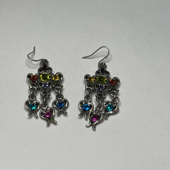 Chico's earrings chandelier dangle pierced silver tone burnished multi colored - Picture 3 of 9